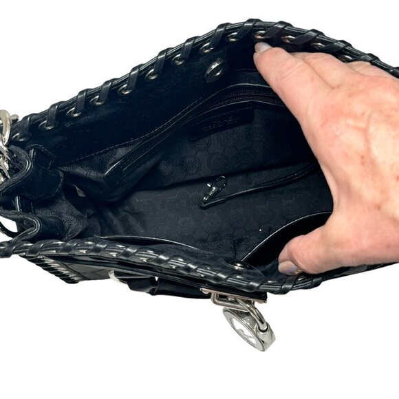 Michael Kors Hamilton Hippie Grommet Quilted Tote Black & Silver 12.5 x 9 - Picture 7 of 12